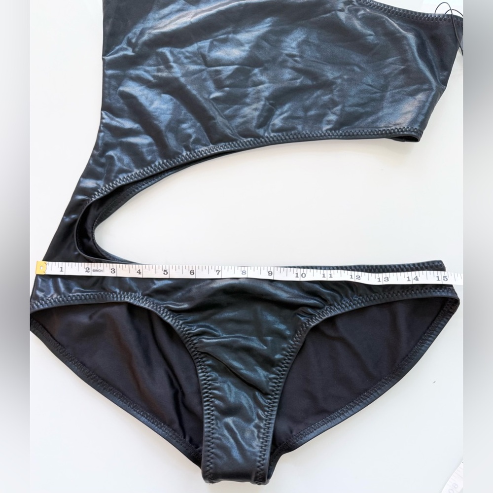 NWT Norma Kamali Shane Cutout One Piece Swimsuit Shiny Black Size L - Picture 8 of 8